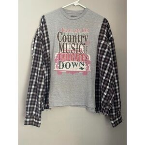 COUNTRY GIRL Flannel Tshirt, Upcycled XL